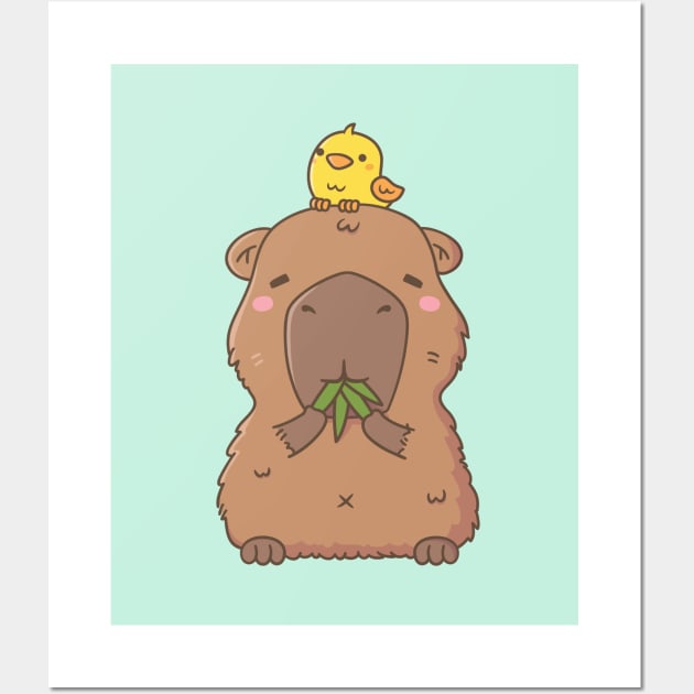 Cute Capybara with Yellow Bird Doodle Wall Art by rustydoodle